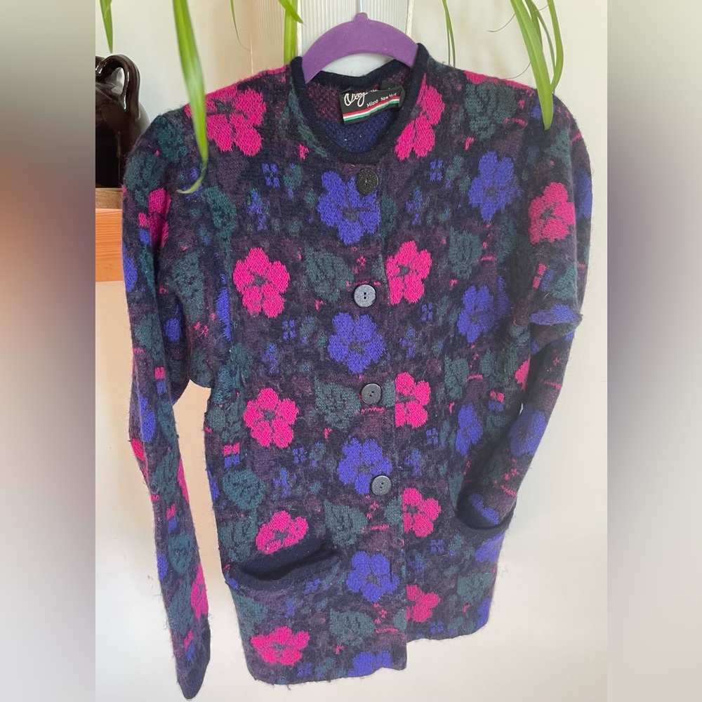 Vintage Oleg Cassini Floral Button up cardigan sweater